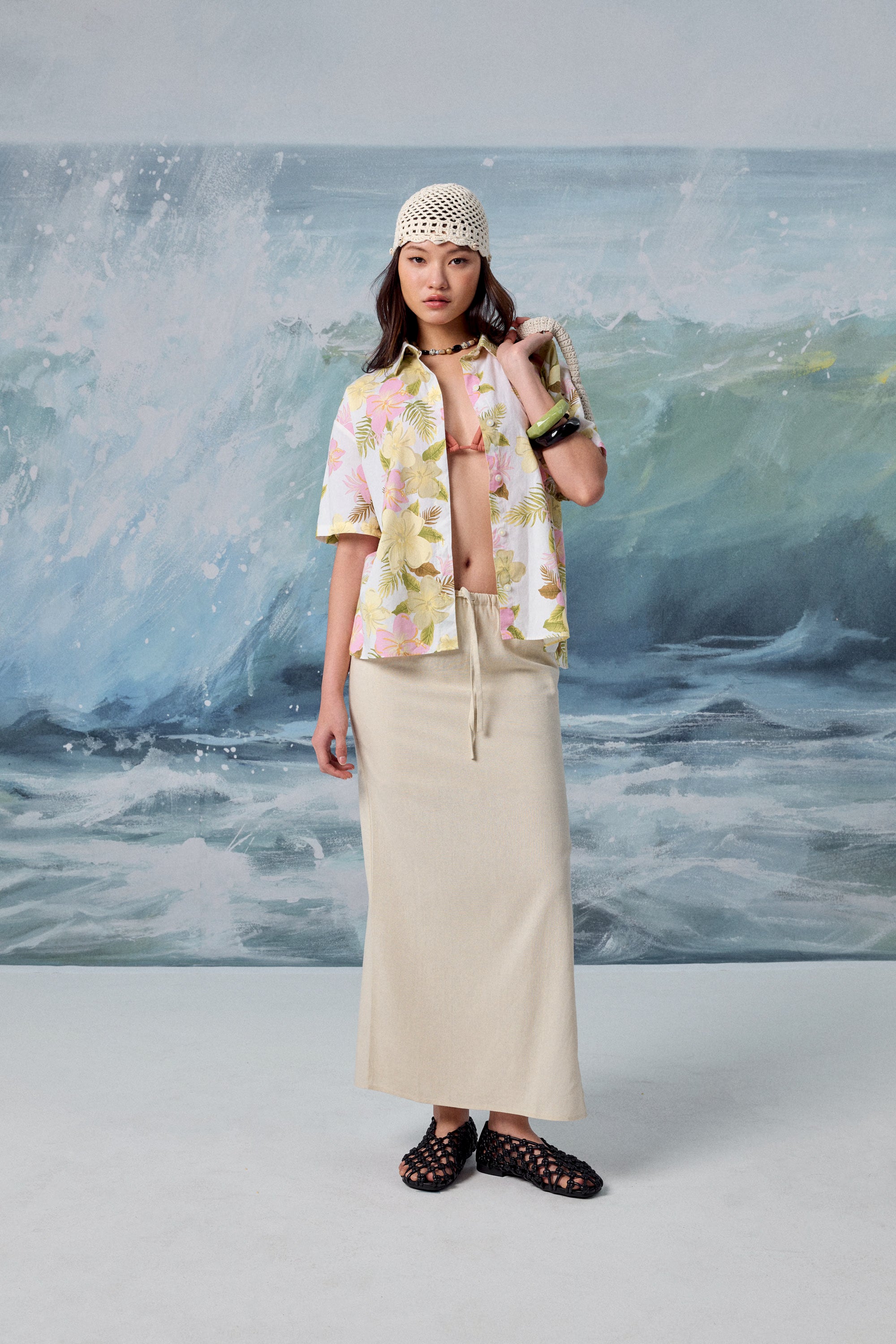 AIIZ Women’s Songkran Floral Short Sleeve Shirt–100% Cotton