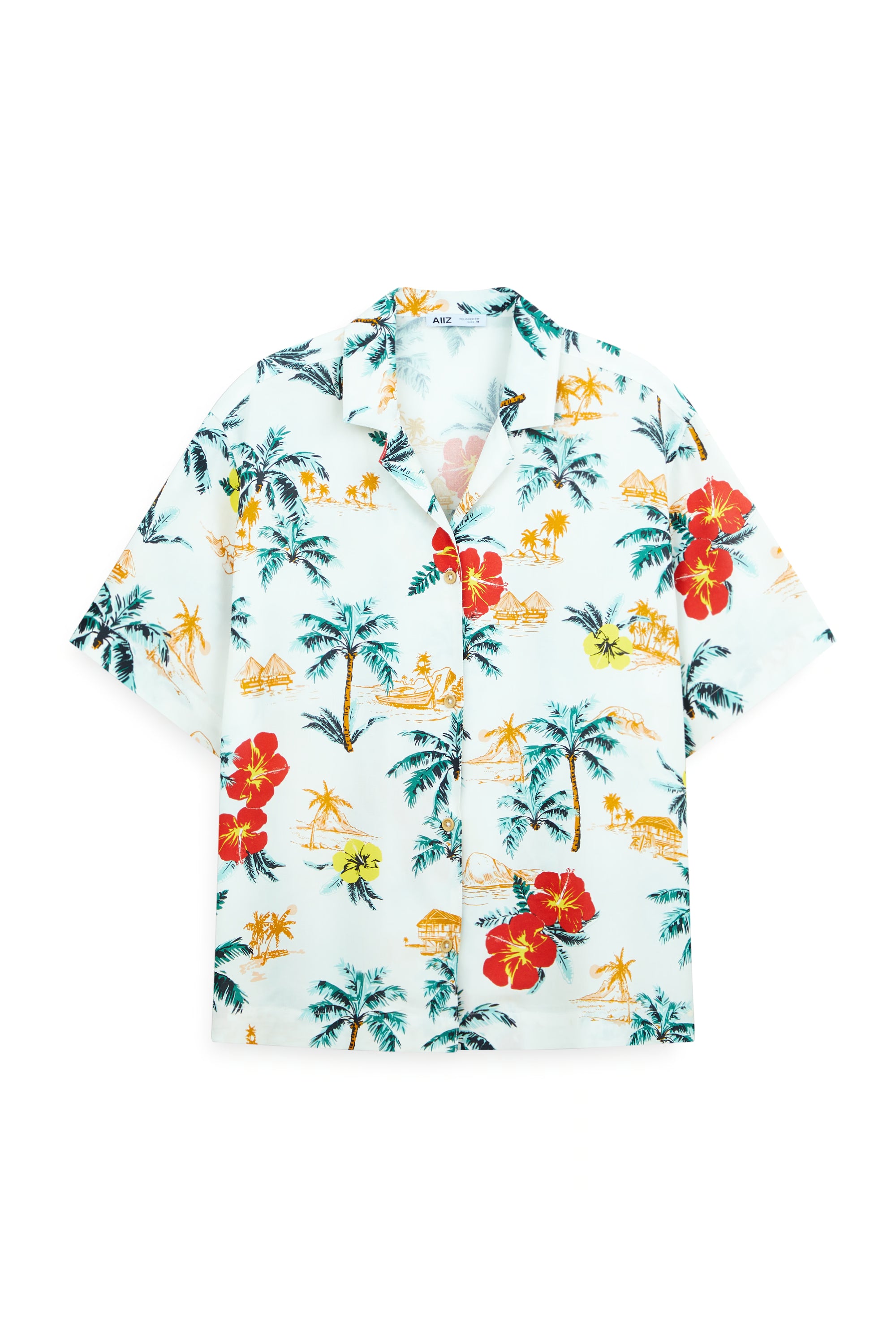 AIIZ Women’s Hawaiian Short-Sleeve Summer Print Shirt – 100% Rayon