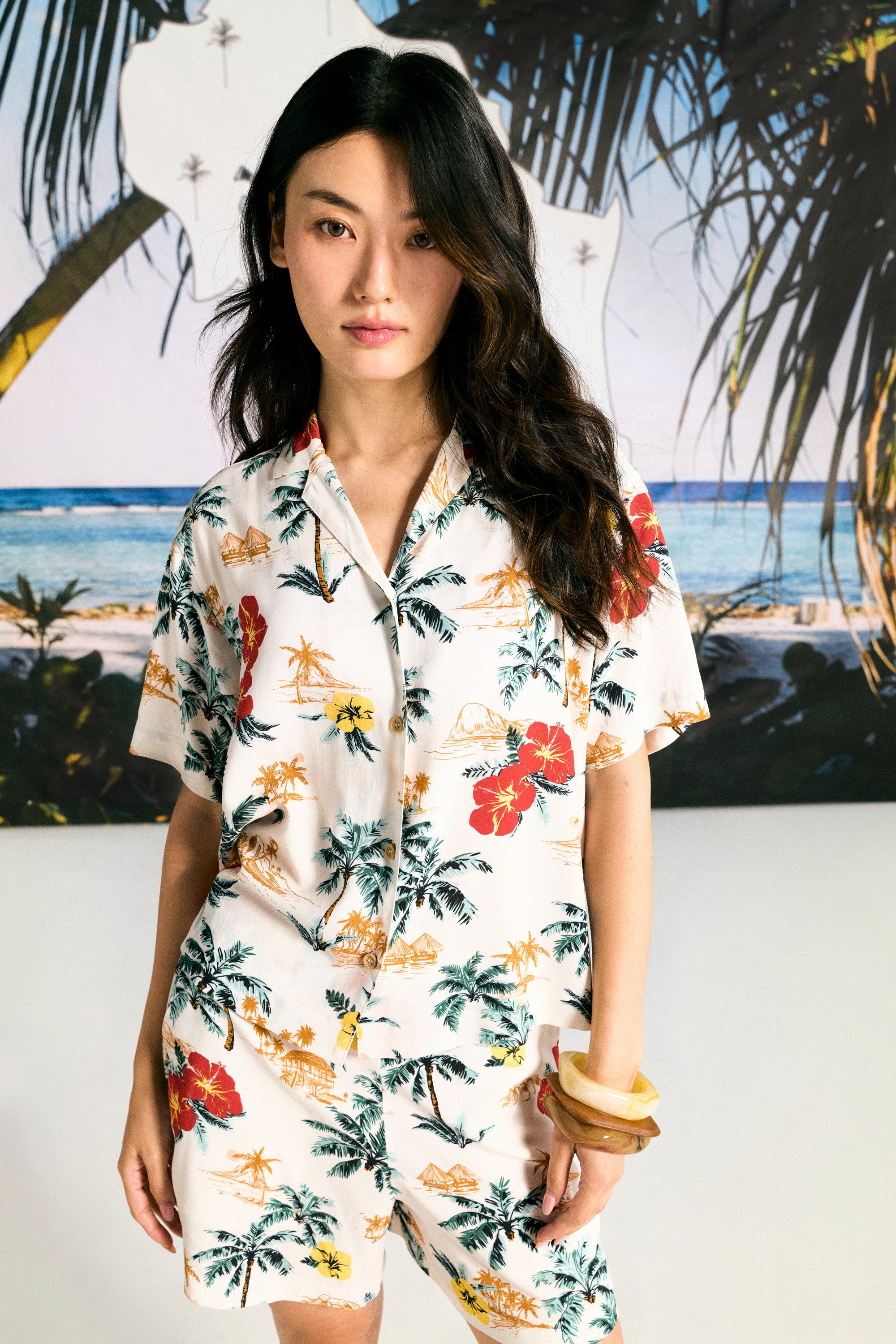 AIIZ Women’s Hawaiian Short-Sleeve Summer Print Shirt – 100% Rayon