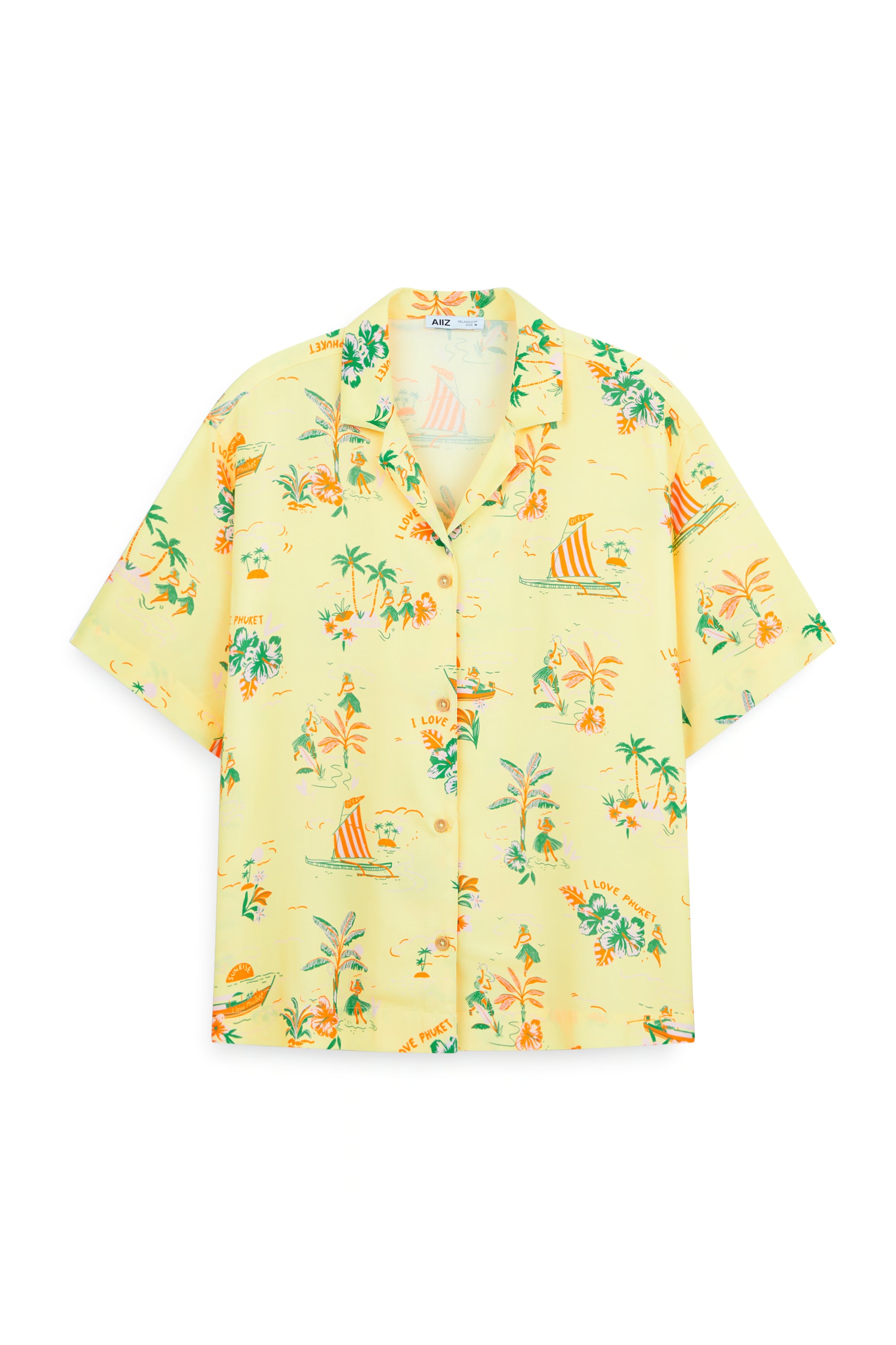 AIIZ Women’s Hawaiian Short-Sleeve Summer Print Shirt – 100% Rayon