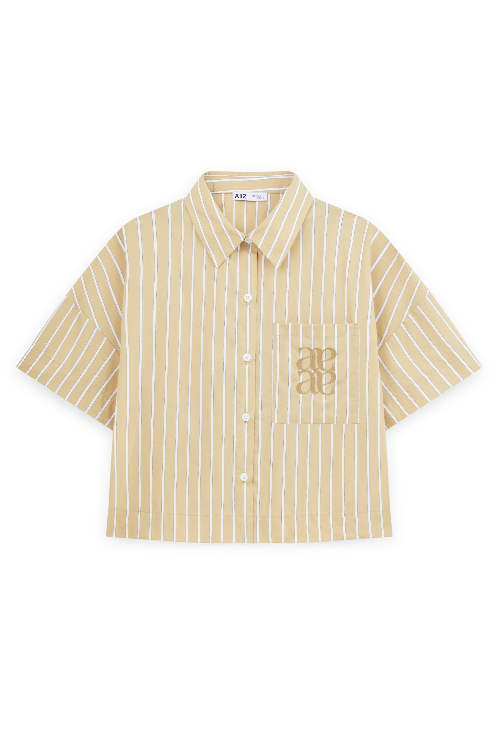 AIIZ Women's Striped Short Sleeve Shirt (Beige / S)