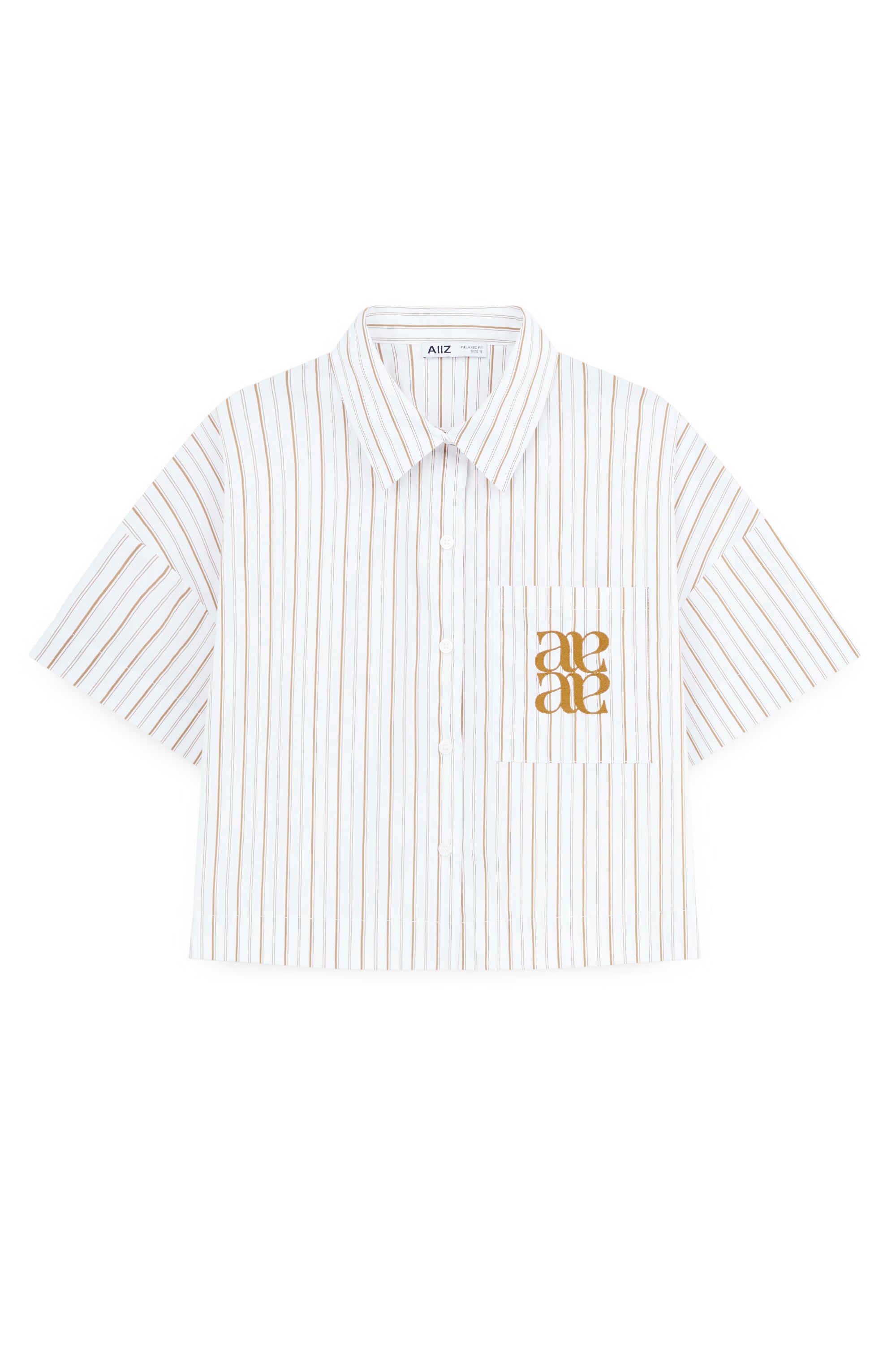 AIIZ Women's Striped Short Sleeve Shirt (Brown / S)