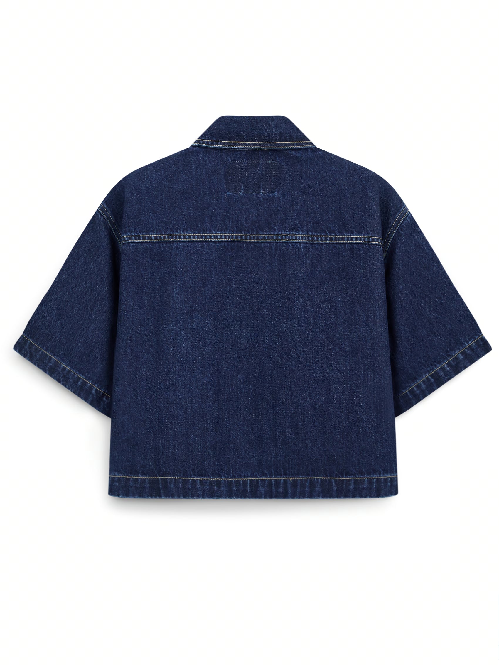 AIIZ Women's Denim Cropped Shirt Short Sleeve