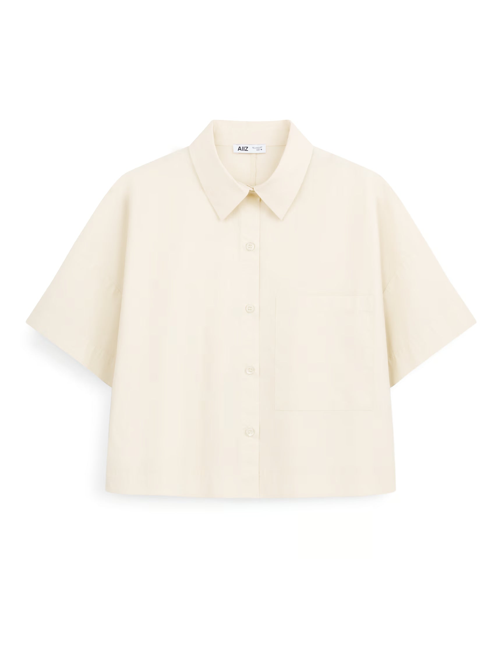 AIIZ Women's Pocket Boxy Short Sleeve Shirt (Beige / S)