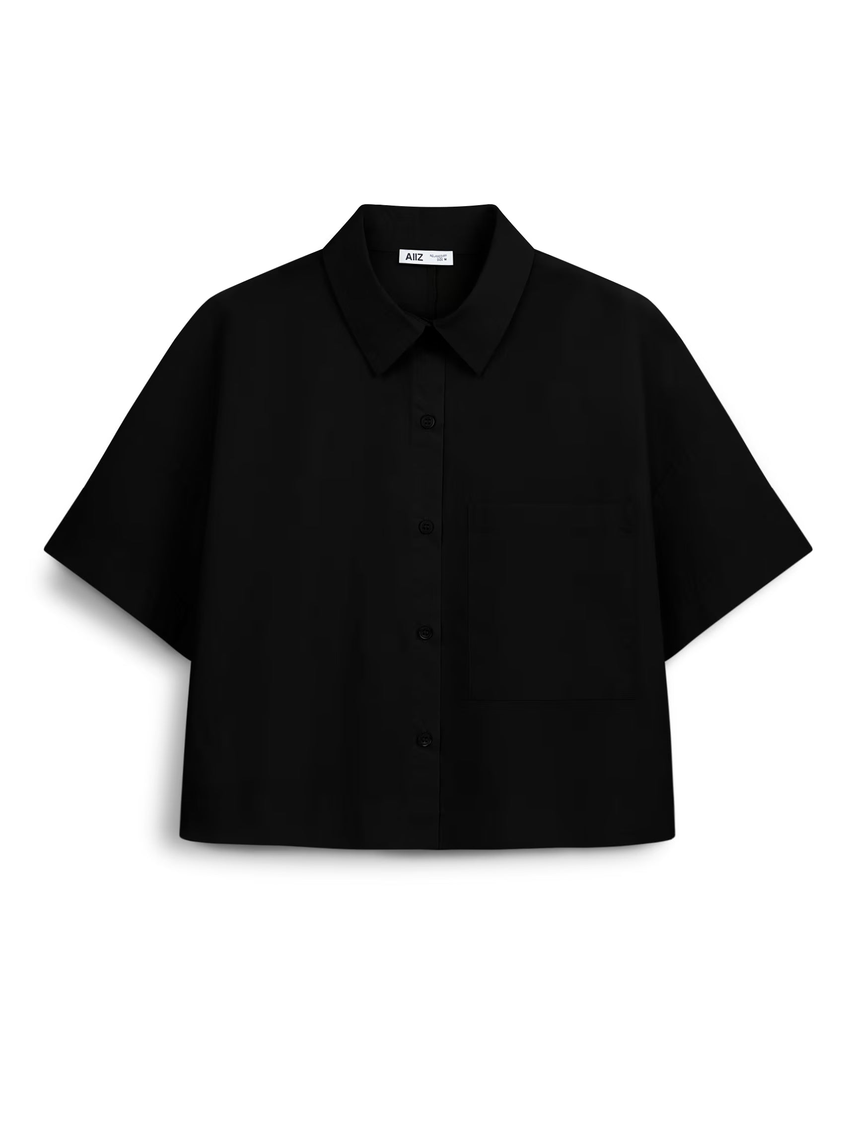 AIIZ Women's Pocket Boxy Short Sleeve Shirt (Black / S)