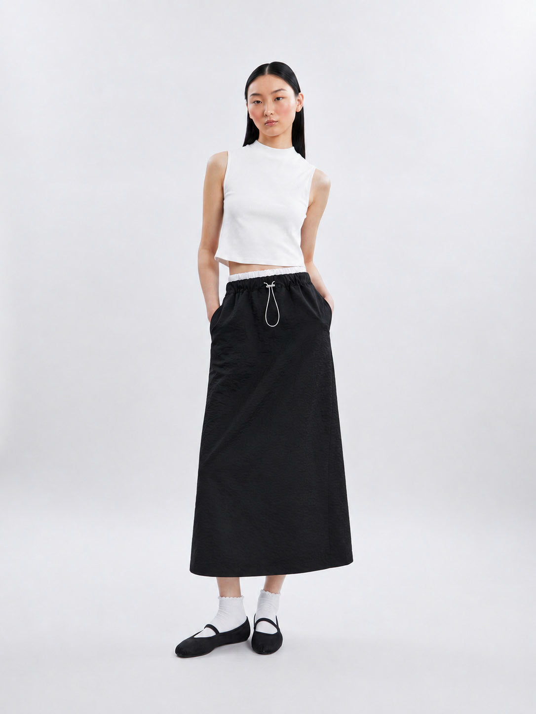 AIIZ Women's Nylon Midi Skirt