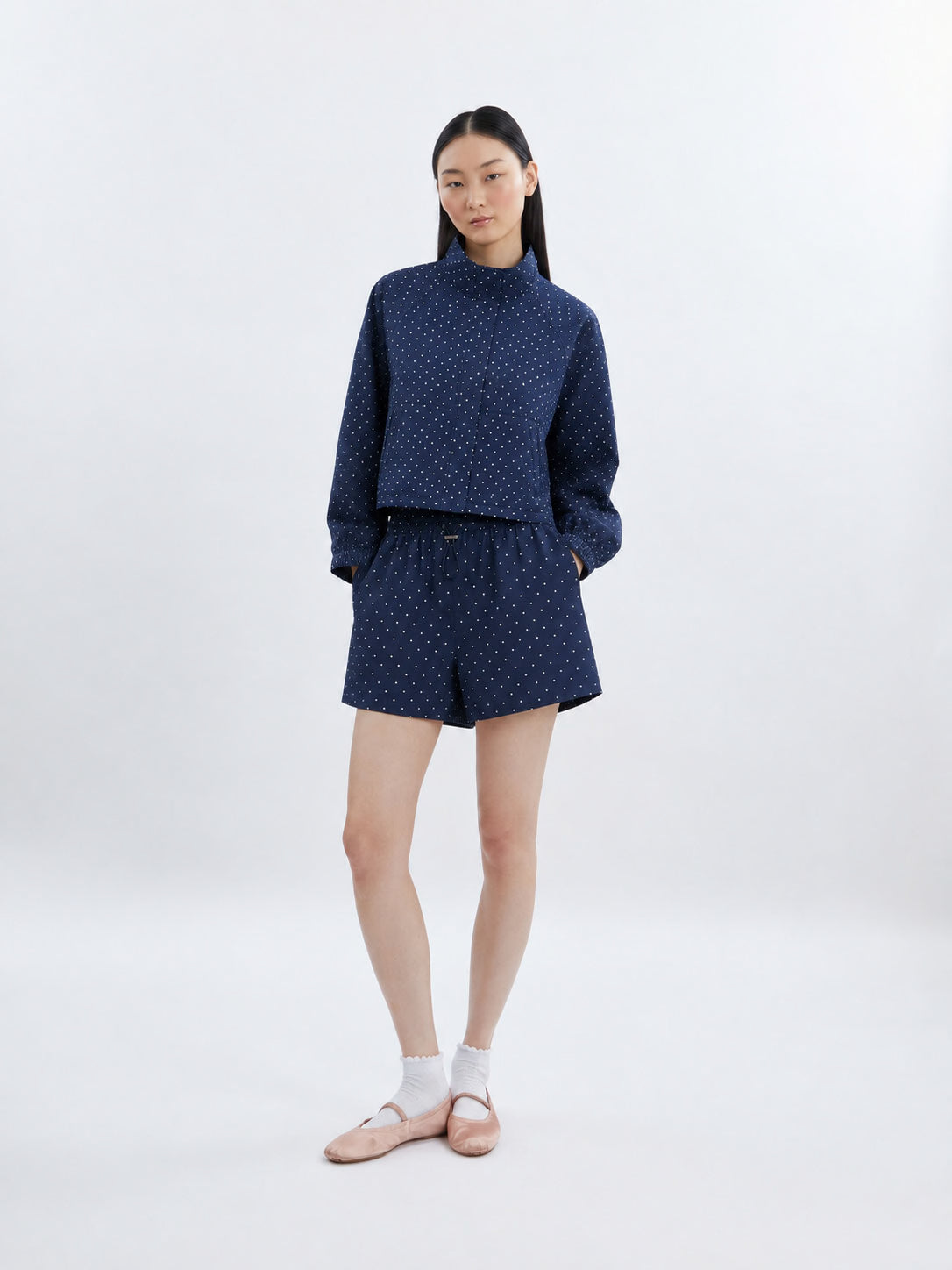 AIIZ Women's PolkaDot Windbreaker Jacket (Navy / S)