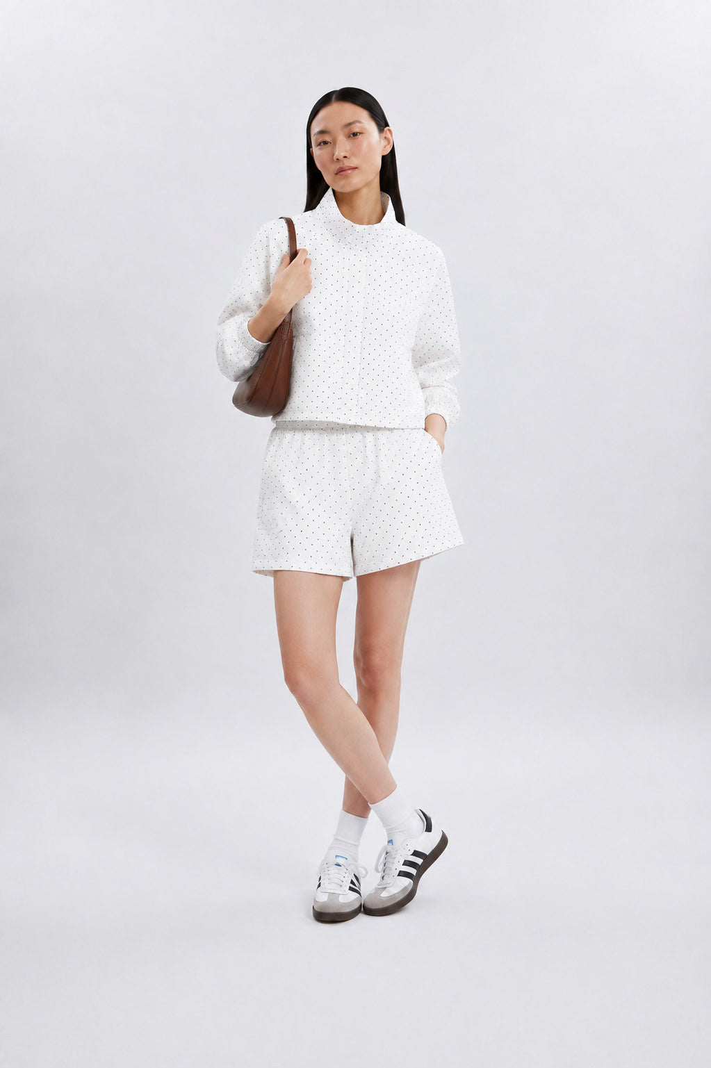 AIIZ Women's PolkaDot Windbreaker Jacket (OFF WHITE / S)