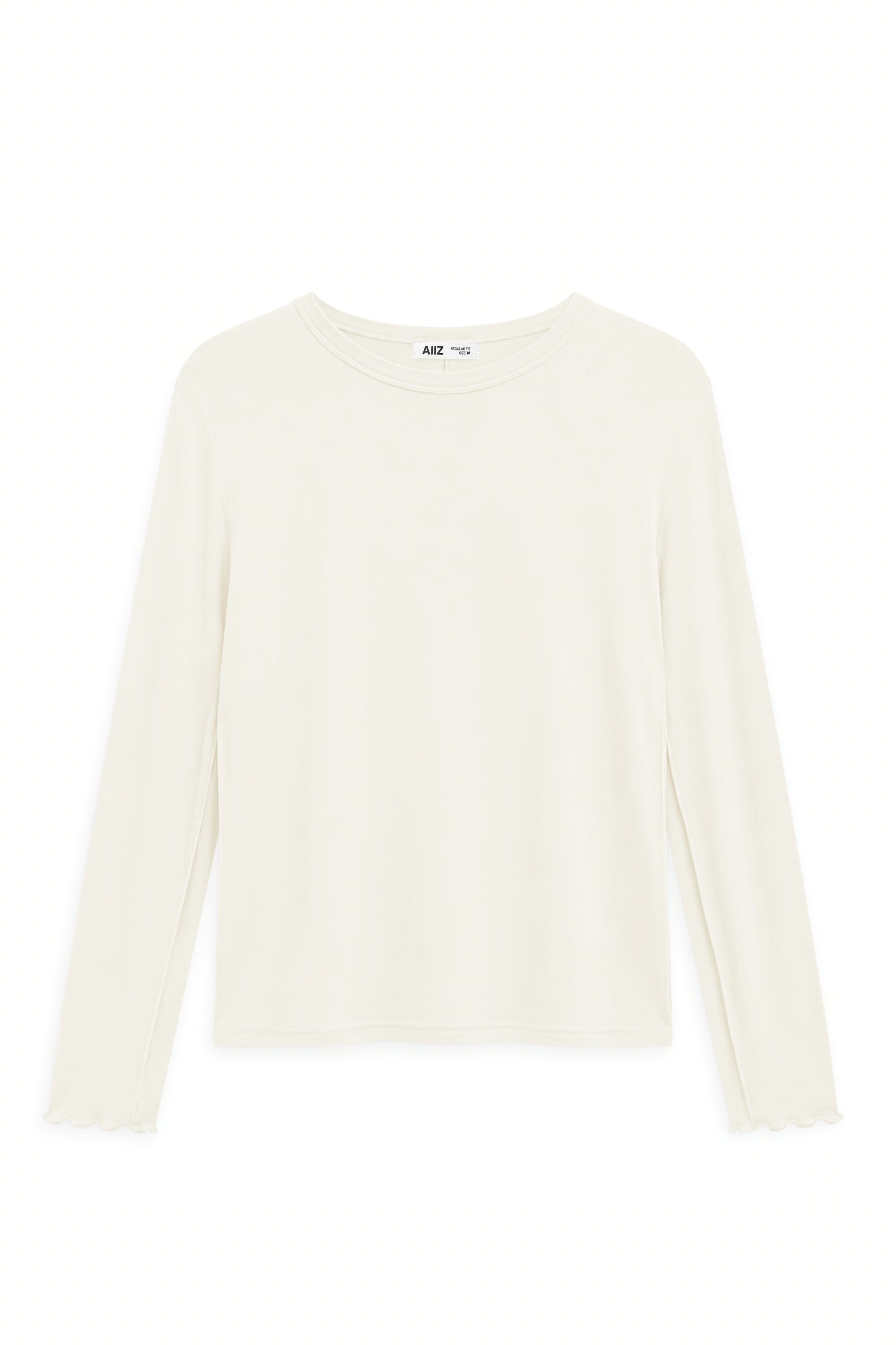 AIIZ Women's Soft Sheer Long Sleeves T-Shirt (OFF WHITE / S)