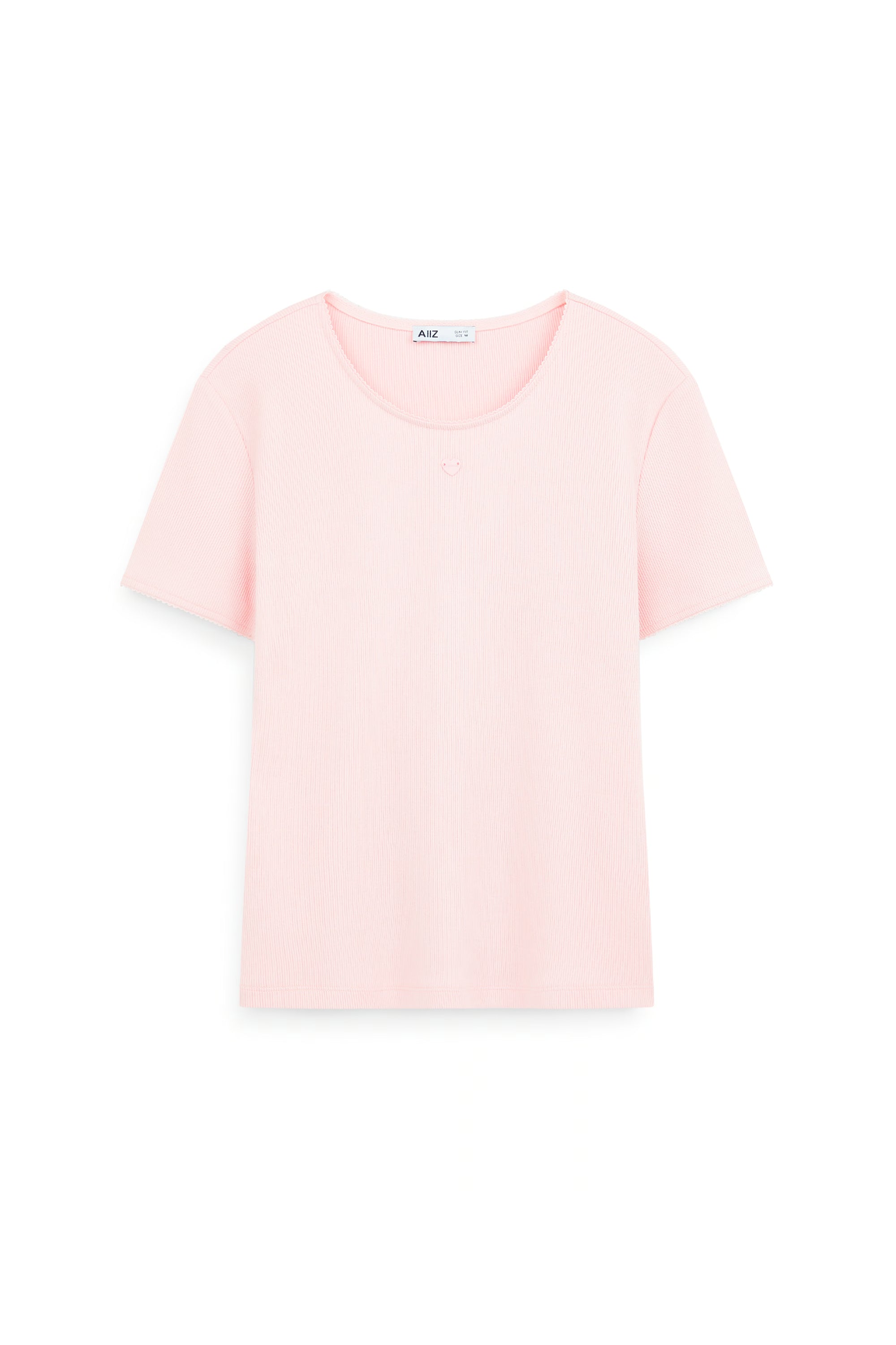AIIZ Women's Ribbed Short Sleeve T-Shirt (Light Pink / S)