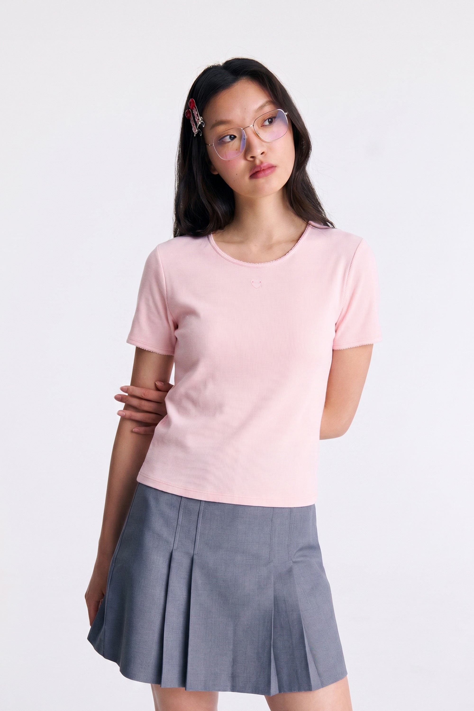 AIIZ Women's Ribbed Short Sleeve T-Shirt