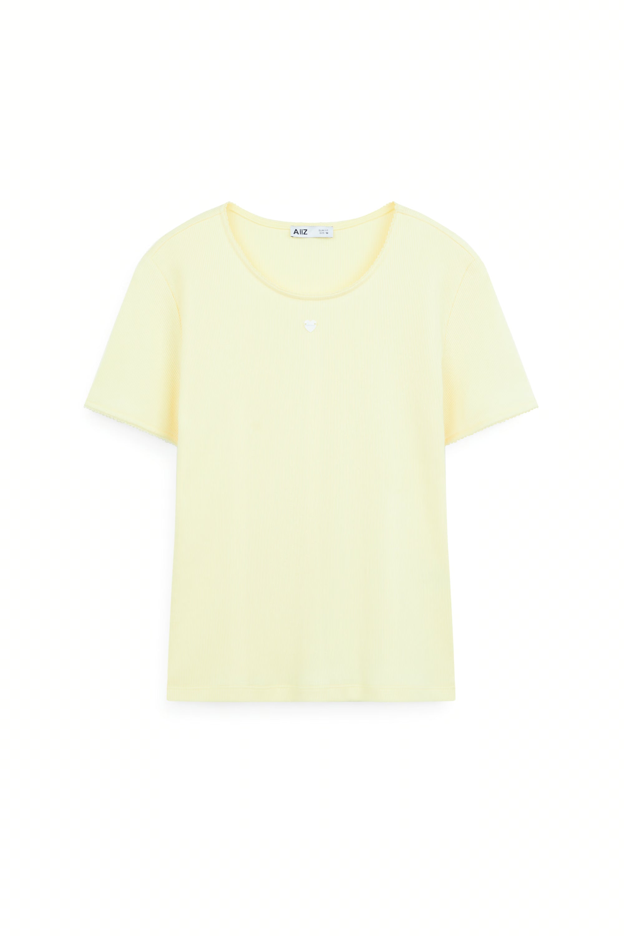 AIIZ Women's Ribbed Short Sleeve T-Shirt (Light Yellow / S)