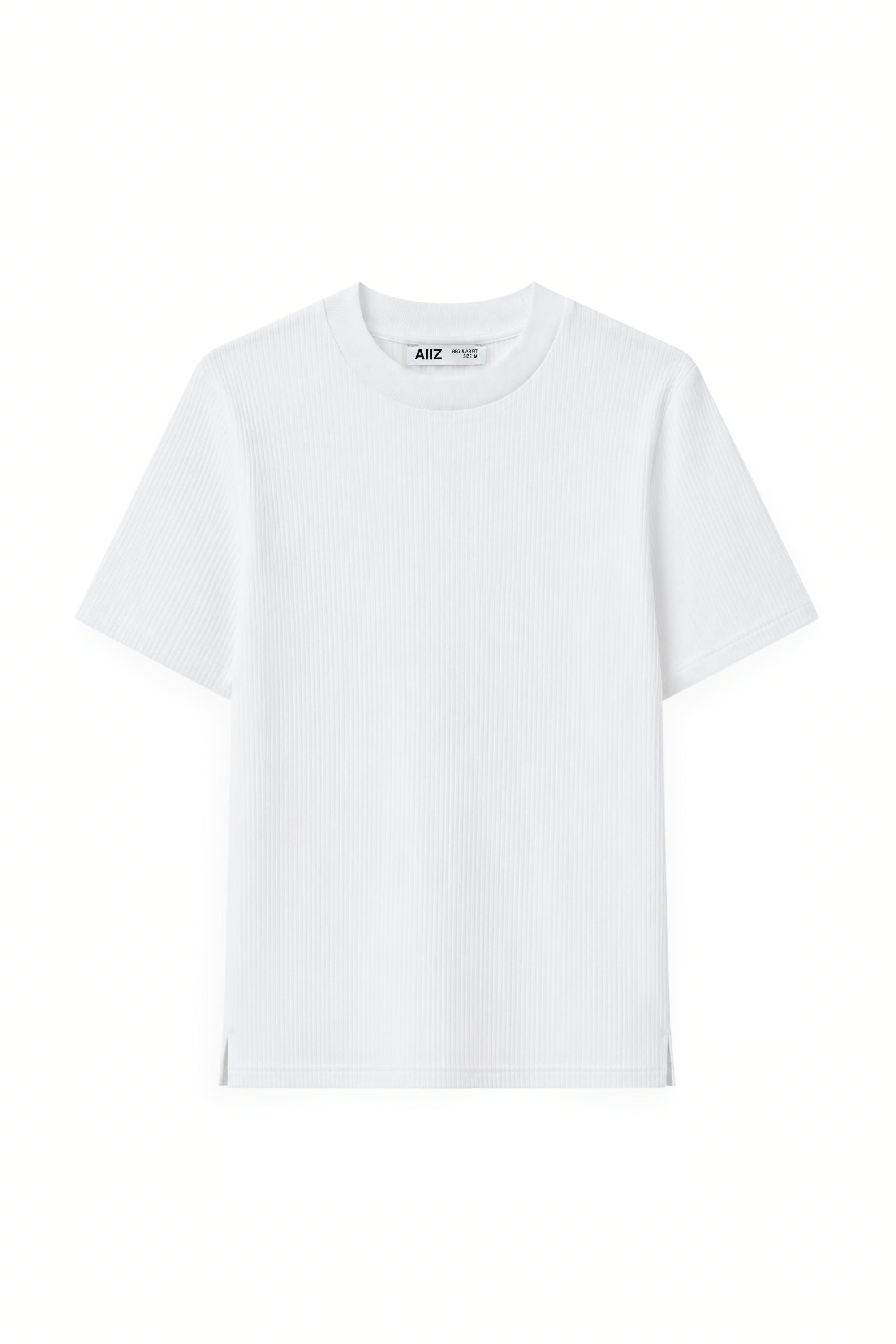 AIIZ Women's High Neck Ribbed Short Sleeve T-Shirt