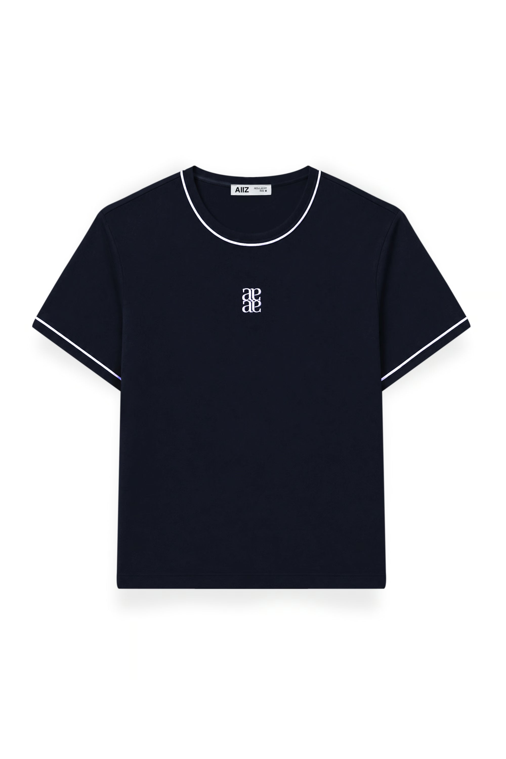 AIIZ Women's Graphic Ringer Tee 100% Cotton (Navy / S)