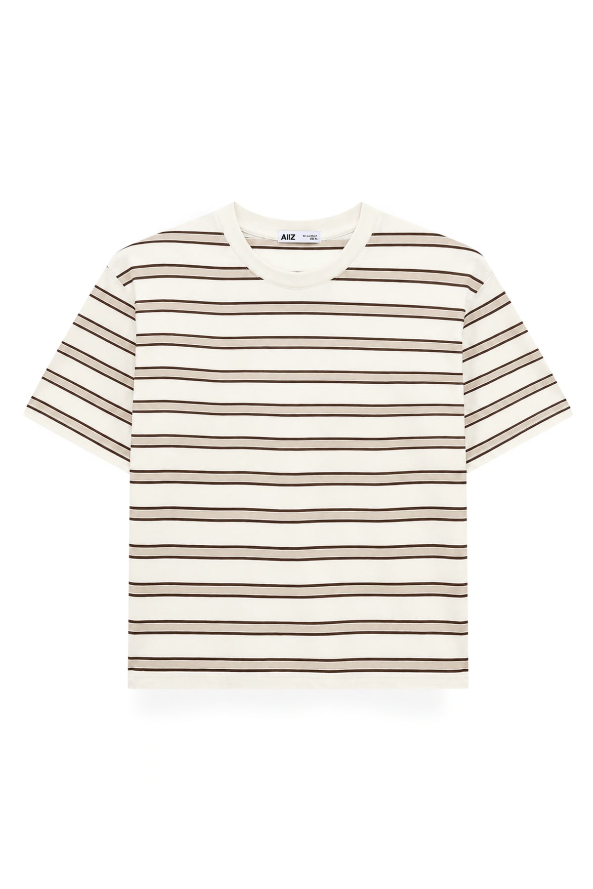 AIIZ Women's Short Sleeve Striped T-Shirt 100% Cotton (Beige / S)