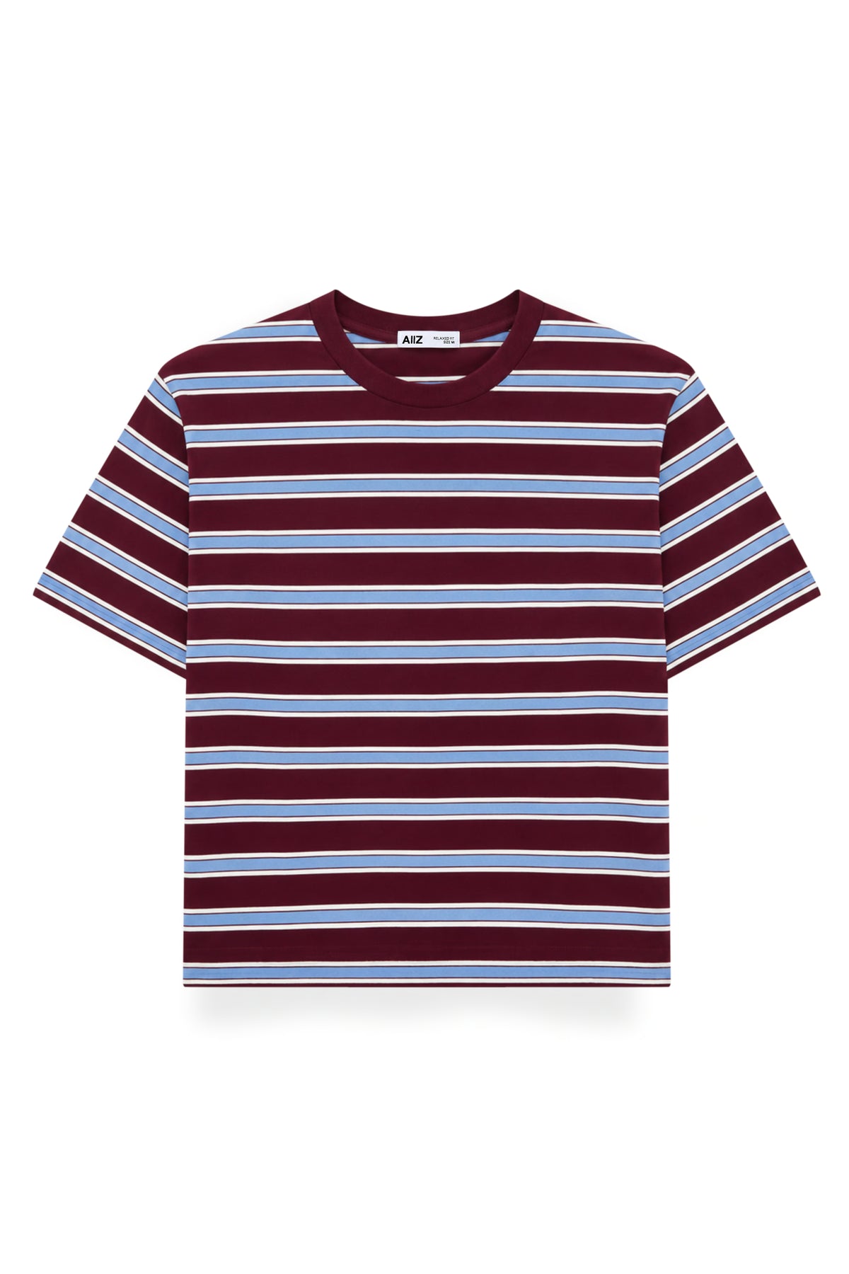 AIIZ Women's Short Sleeve Striped T-Shirt 100% Cotton (Maroon / S)