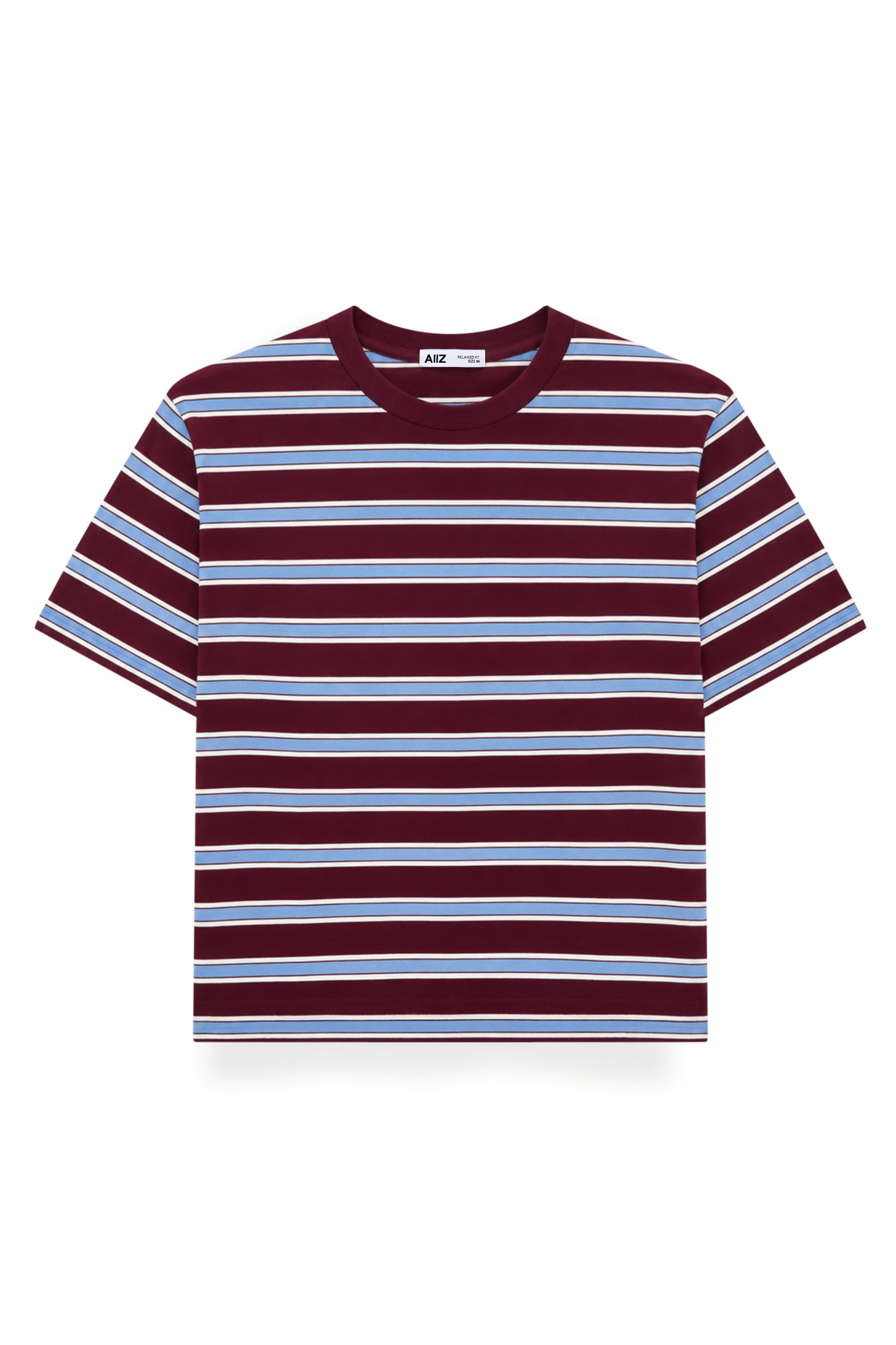 AIIZ Women's Short Sleeve Striped T-Shirt 100% Cotton (Maroon / S)