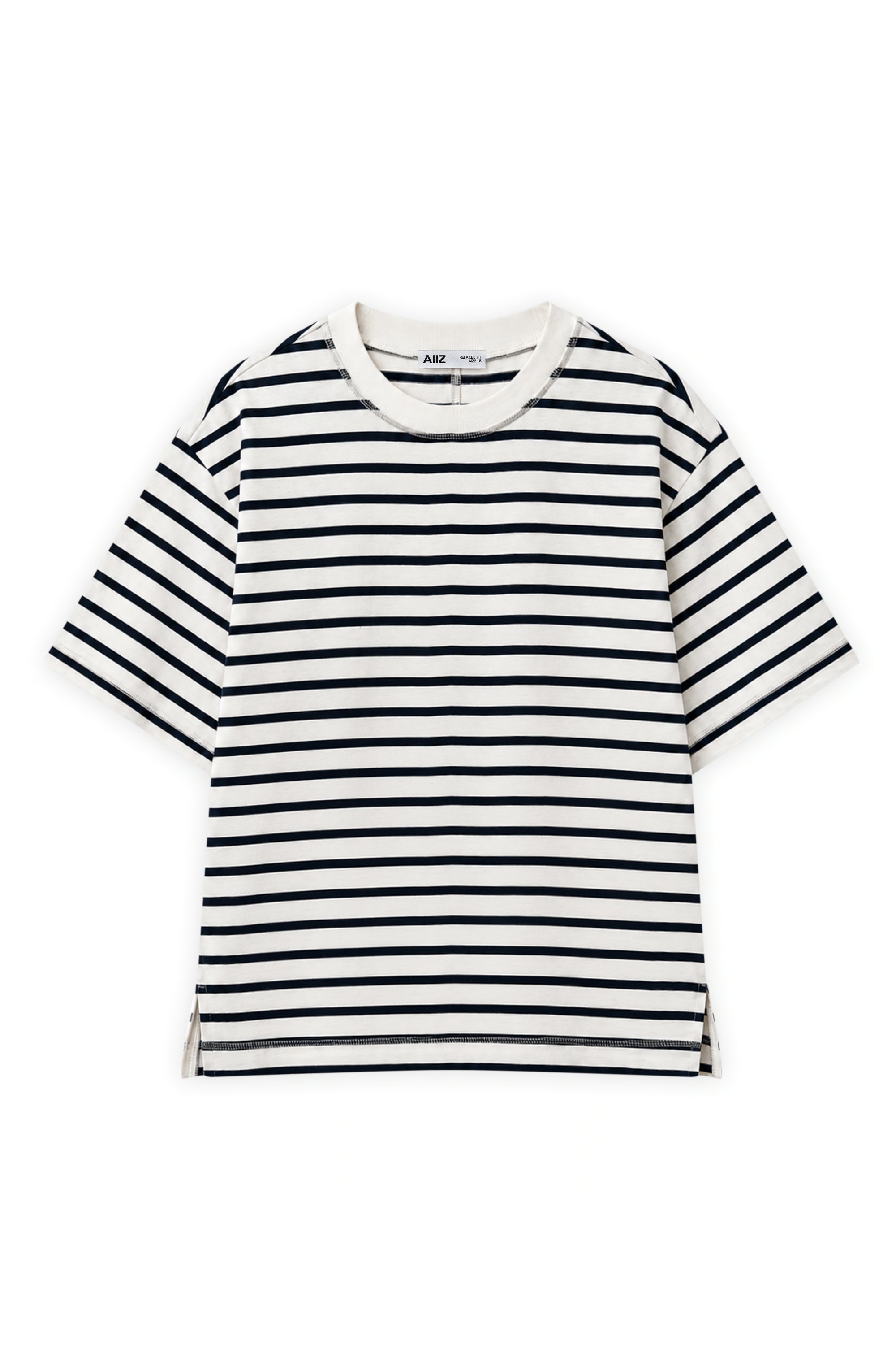 AIIZ Women's Steiped Boxy T-Shirt (White / S)