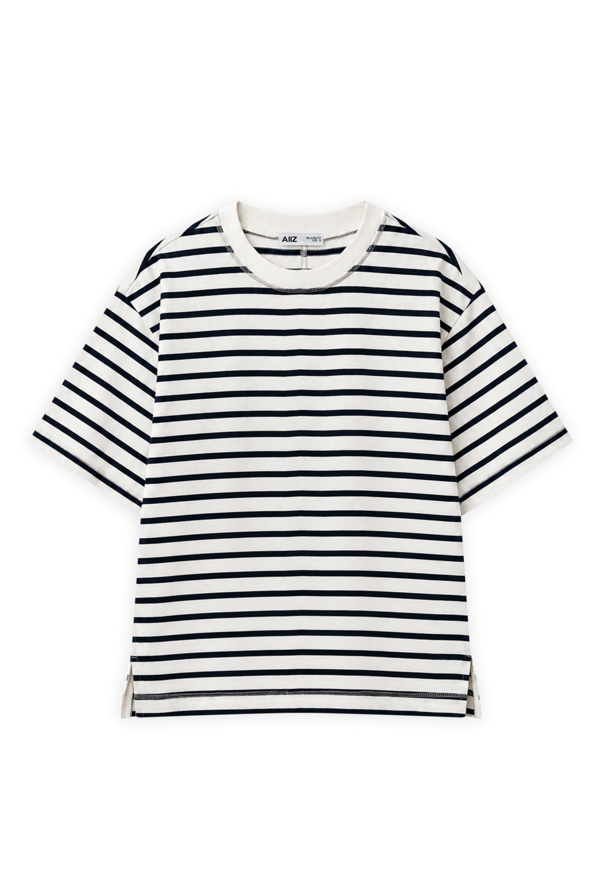 AIIZ Women's Steiped Boxy T-Shirt (White / S)