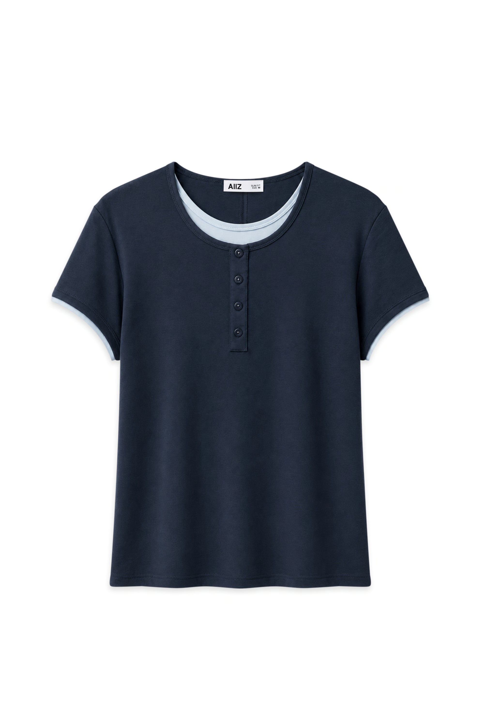 AIIZ Women's Layered Botton T-Shirt
