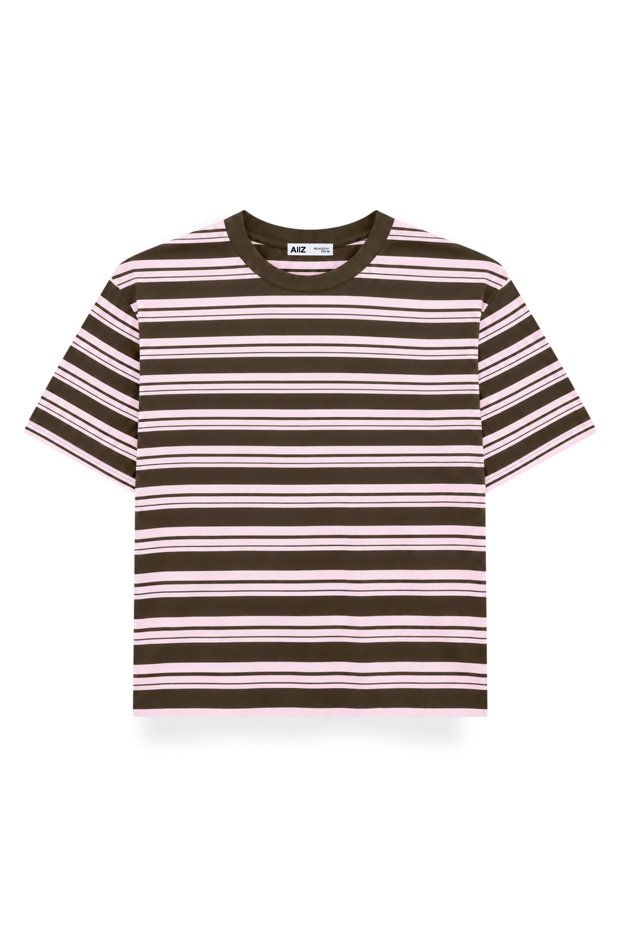 AIIZ Women's Short Sleeve Striped T-Shirt 100% Cotton (Brown / S)