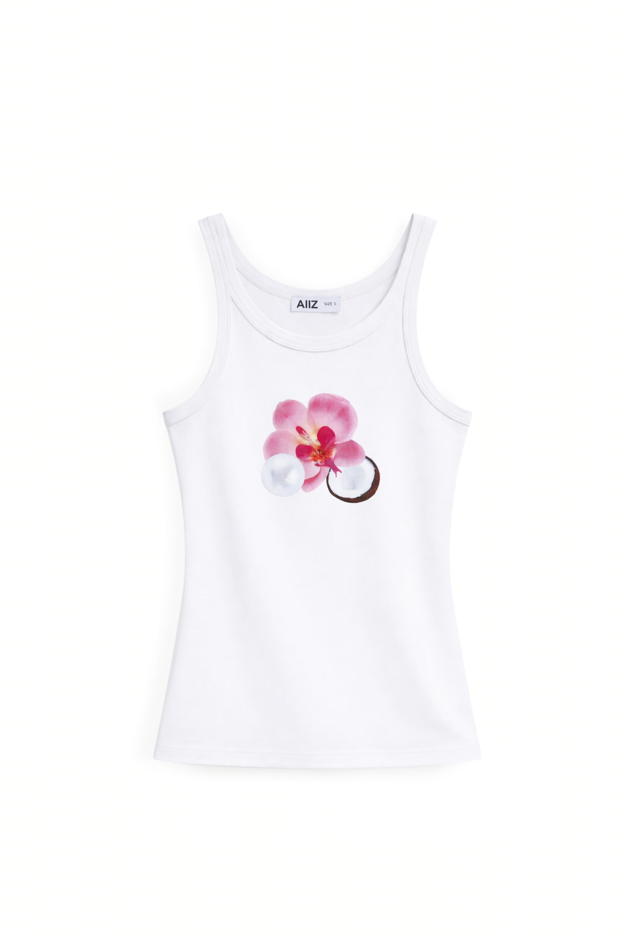 AIIZ Women's Tropical Retreat Graphic Tank Top (White / XS)