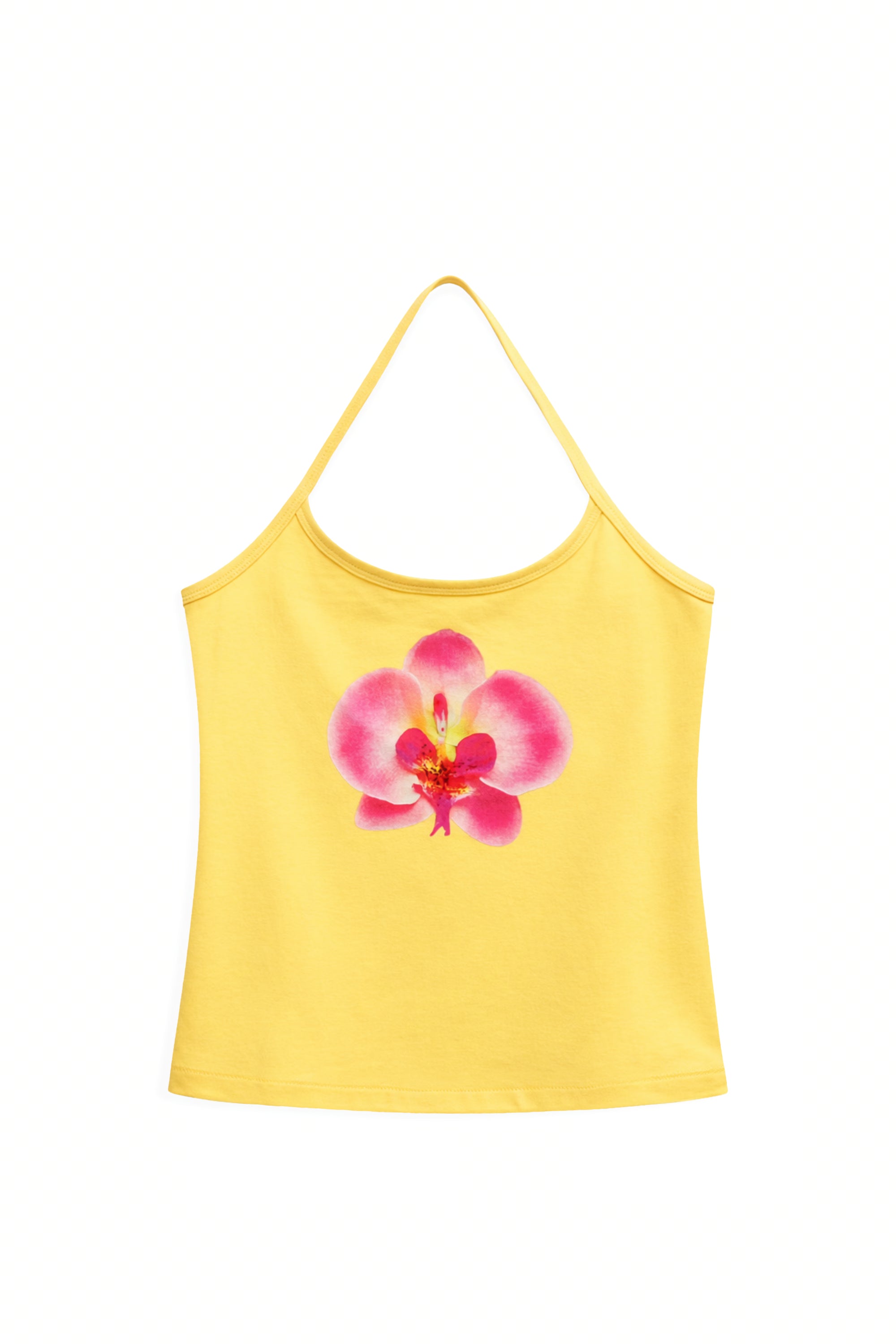 AIIZ Women's Tropical Retreat Graphic Halter Top (Yellow / XS)