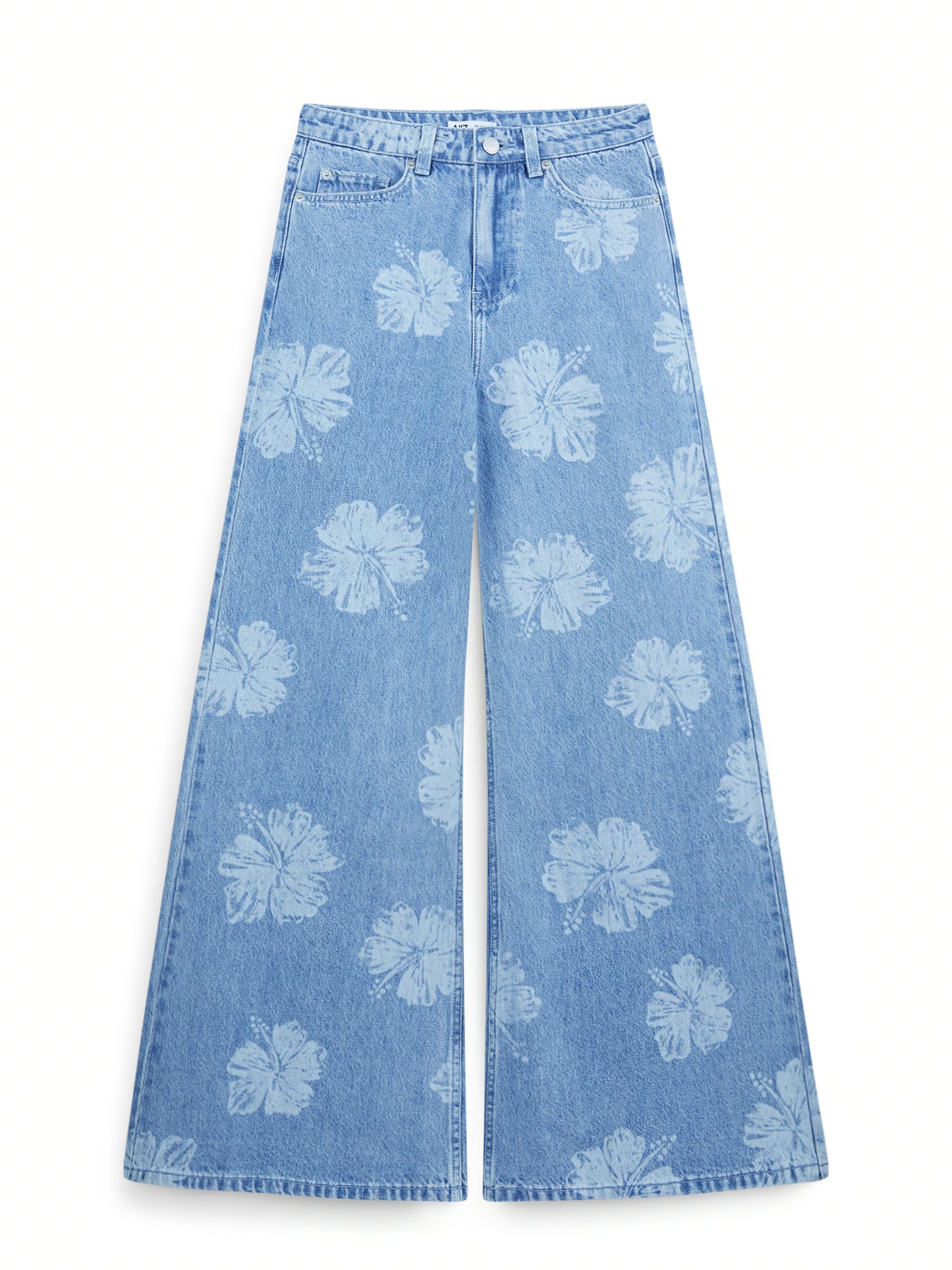 AIIZ Women's Printed Wide Leg Long Denim