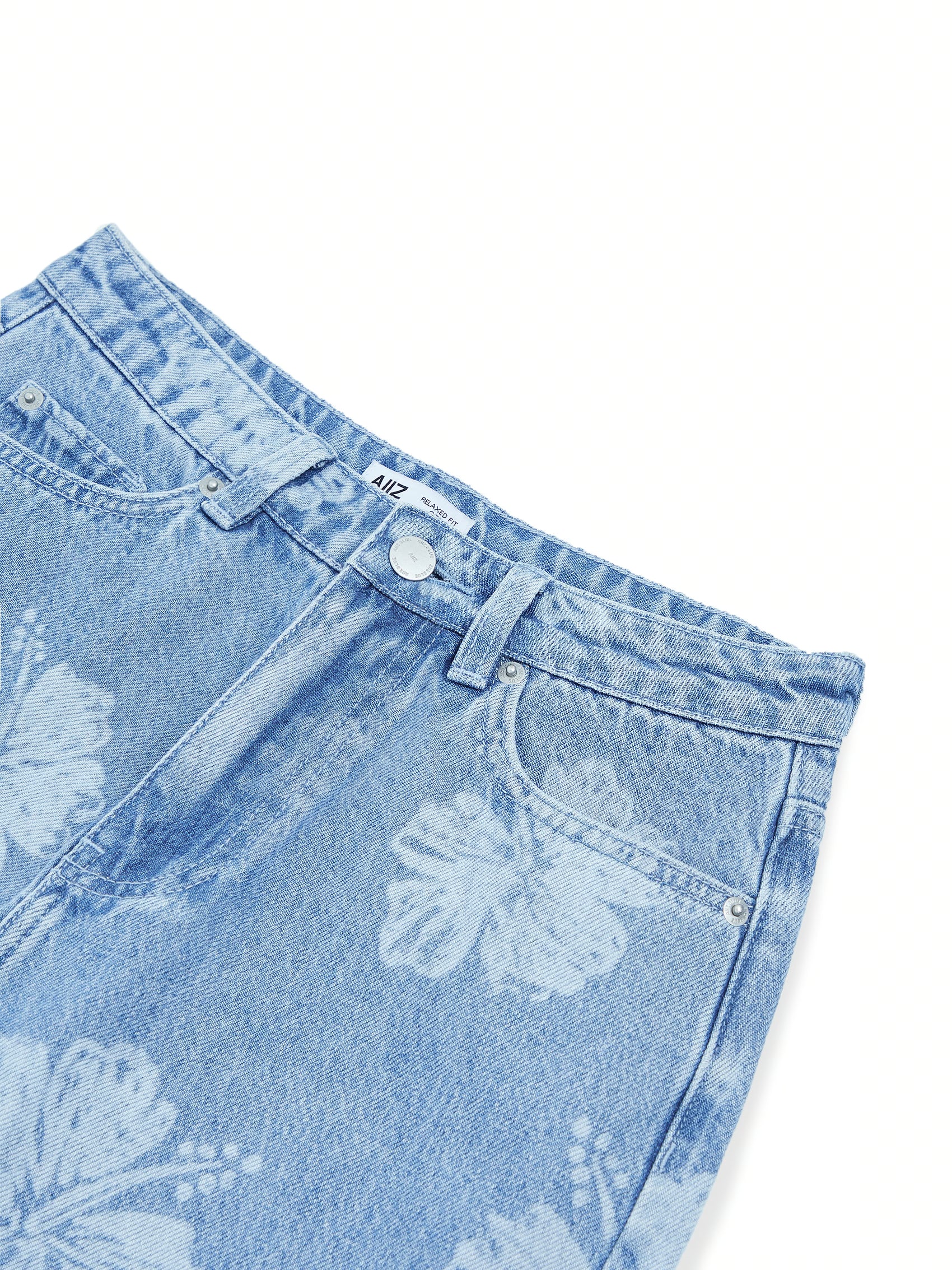 AIIZ Women's Printed Wide Leg Long Denim