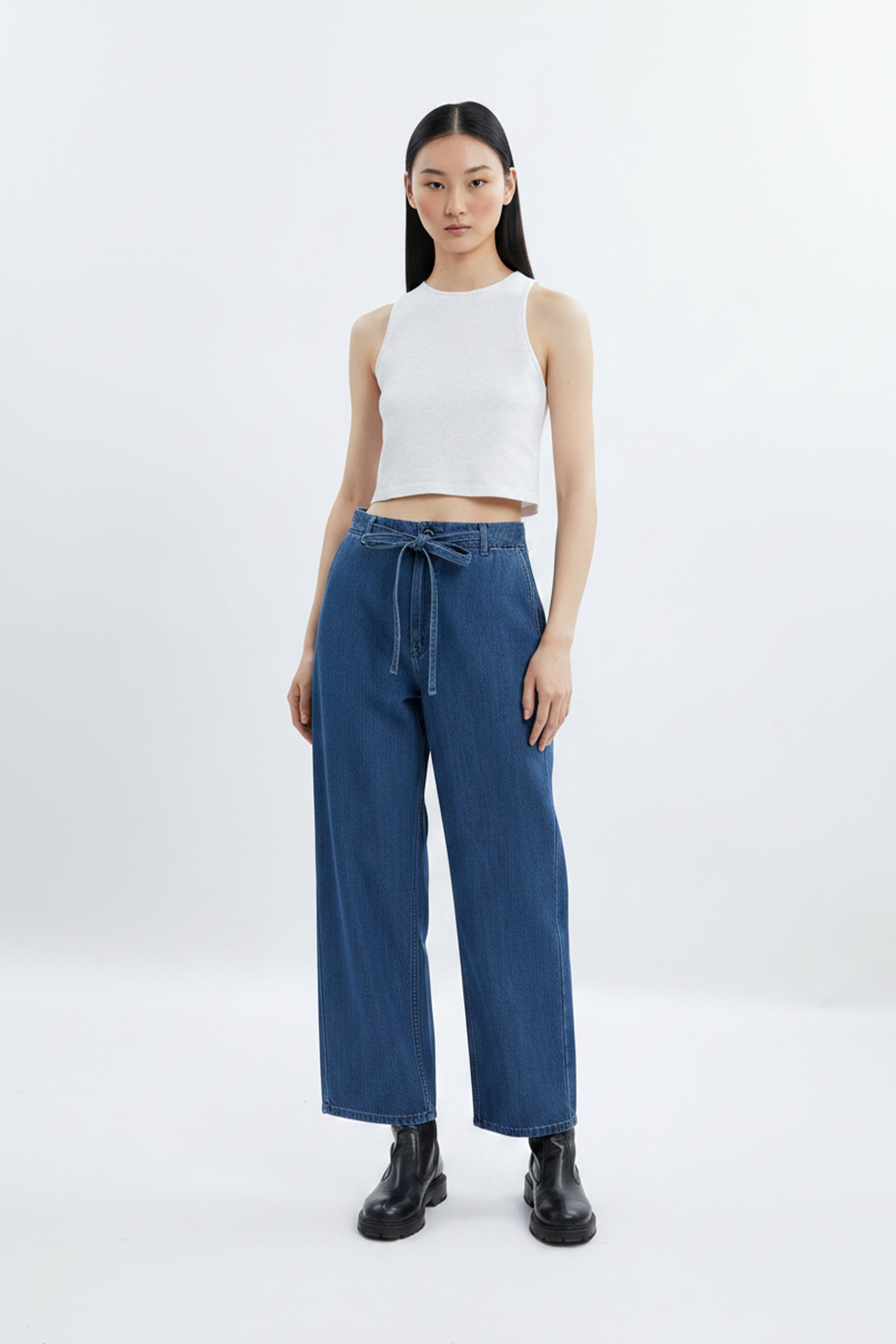 AIIZ Women’s Denim Pants Drawstring Relaxed- 100% Cotton (Blue / S)
