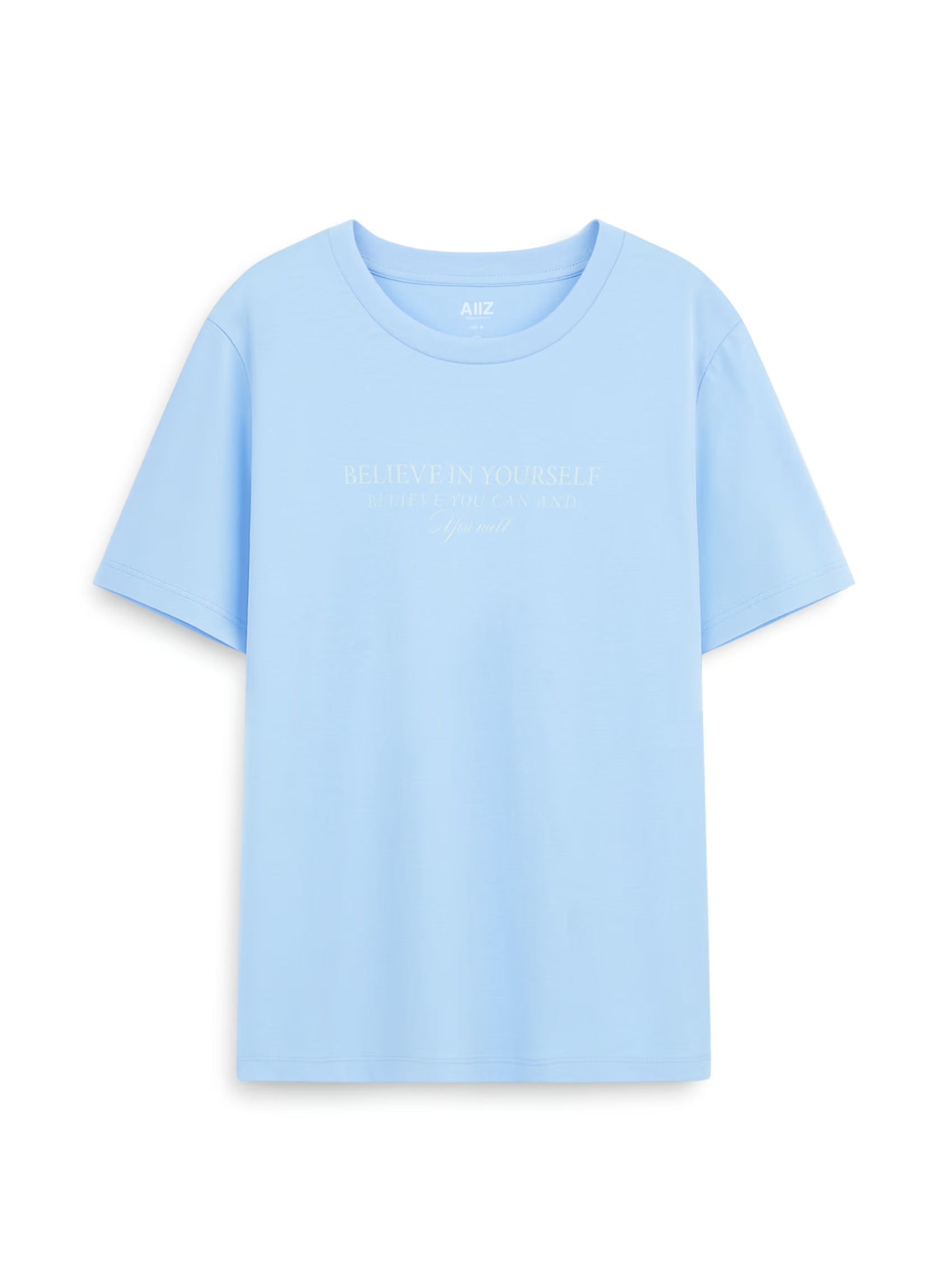 AIIZ Women's Typo Graphic T-Shirt (Light Blue / S)