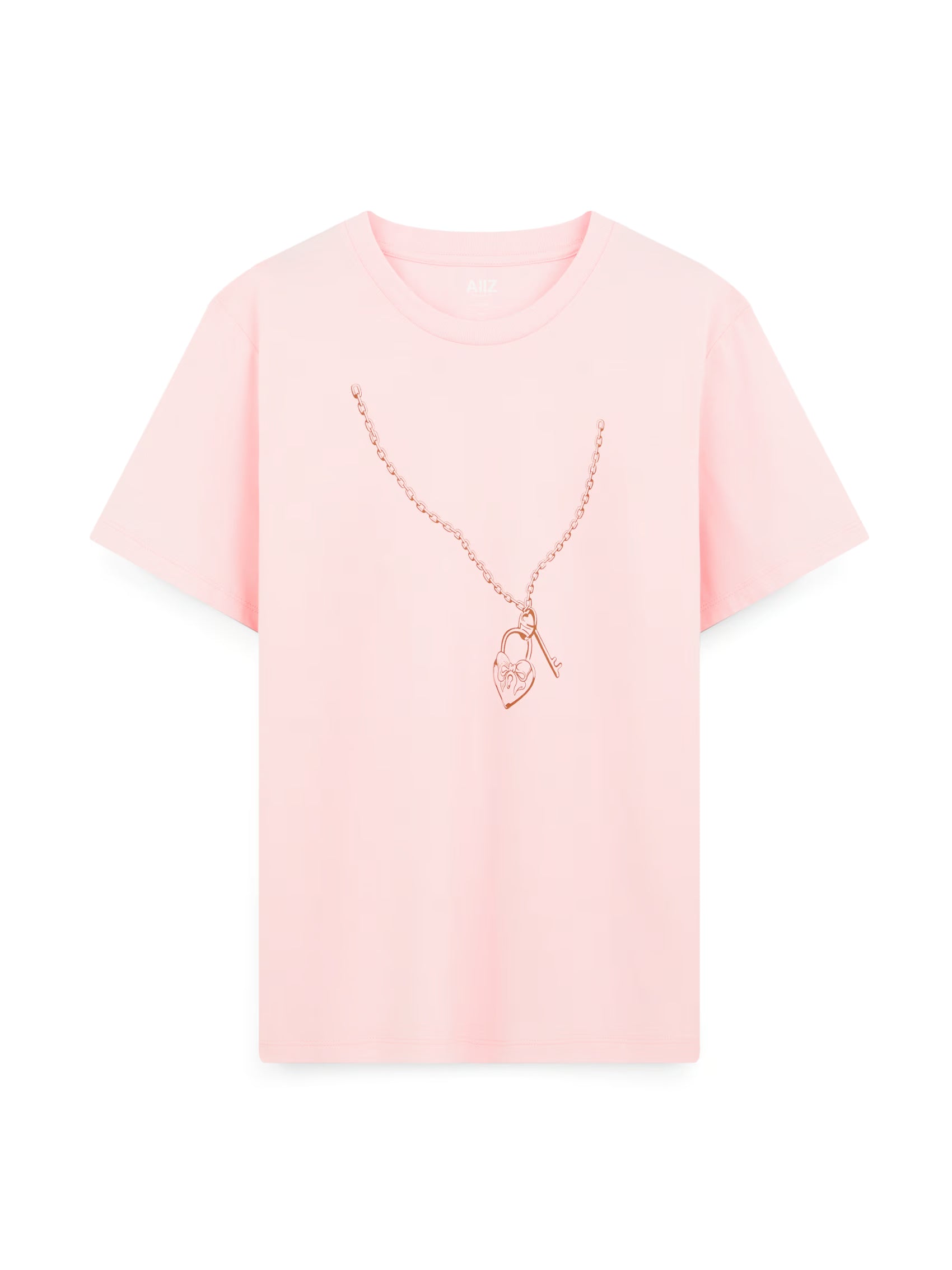 AIIZ Women's Locket Heart Graphic T-Shirt (Pink / S)