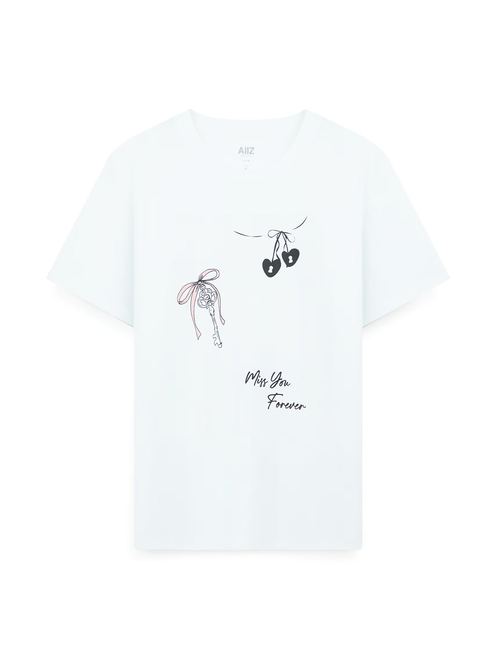 AIIZ Women's Locket Heart Graphic T-Shirt (White / S)
